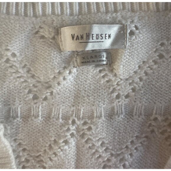 Van Heusen Womens Lace Knit Cardigan Sweater White Short Sleeve XL - Picture 6 of 7